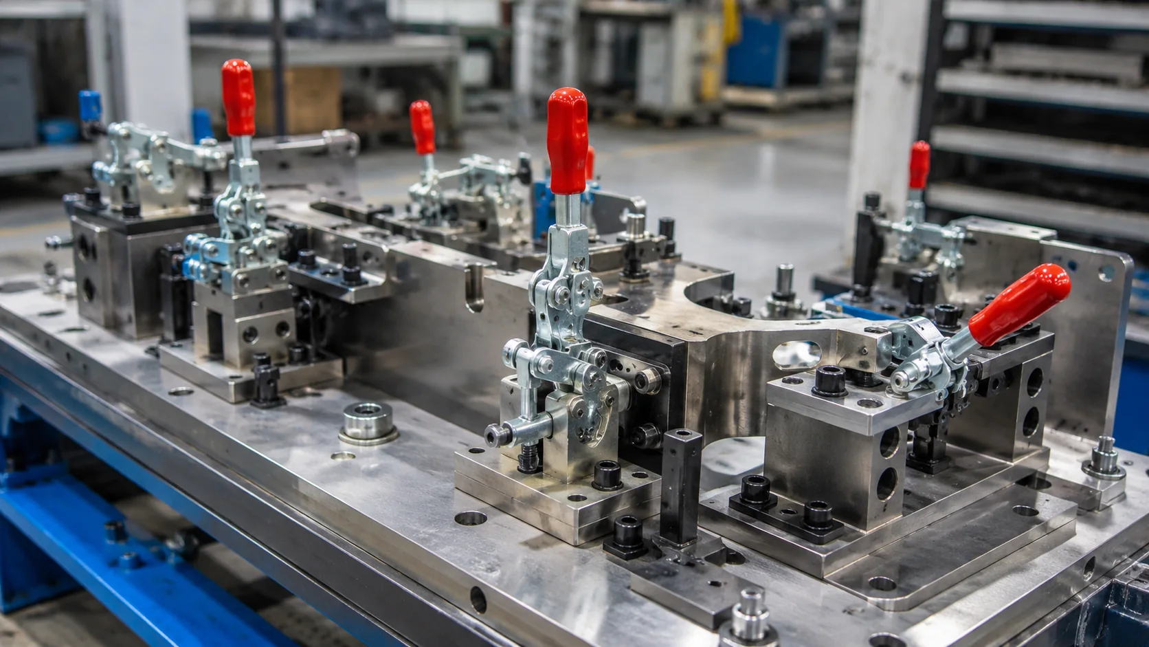Dispositivo de fixação e ferramentaria sobre mesa industrial