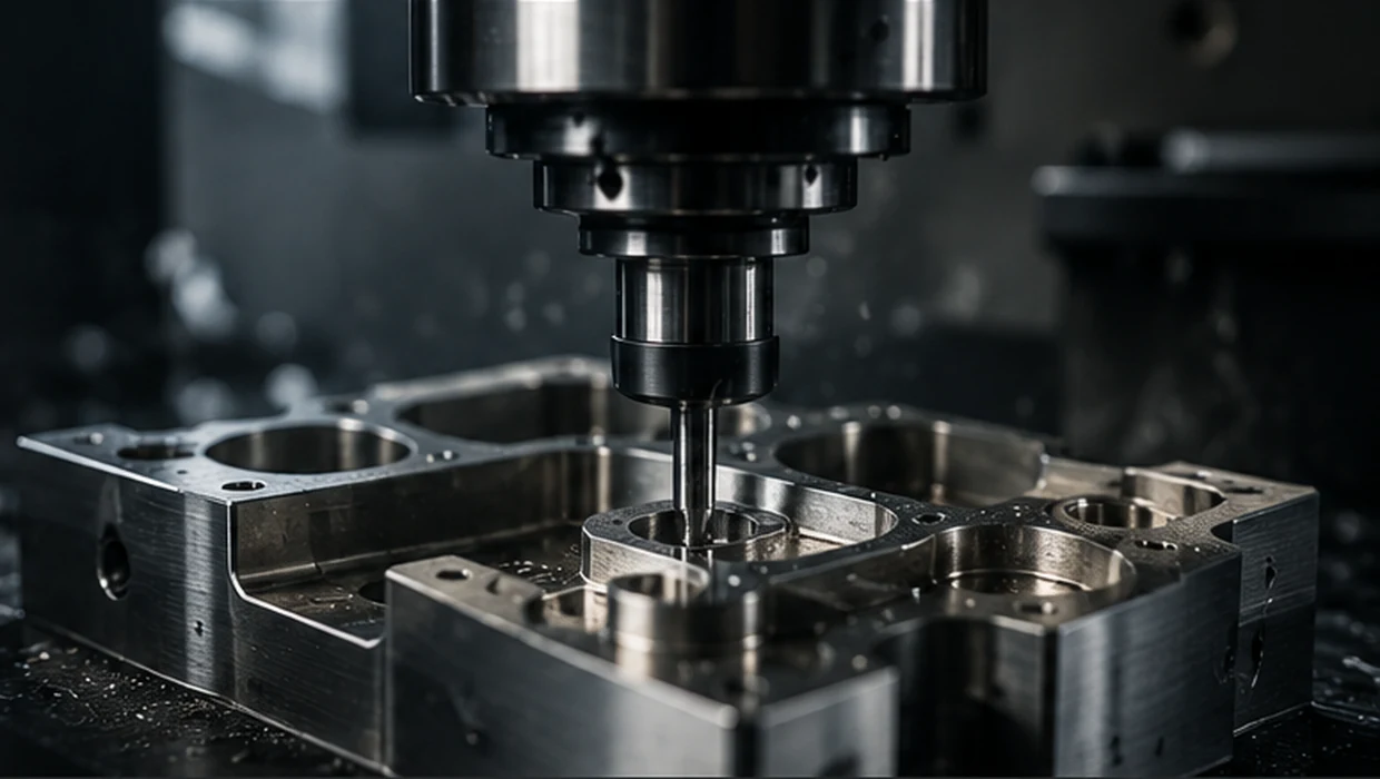 Centro de usinagem CNC trabalhando uma peça metálica