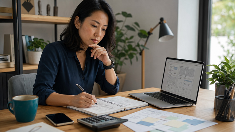 Profissional planejando a estrutura e o investimento de um site