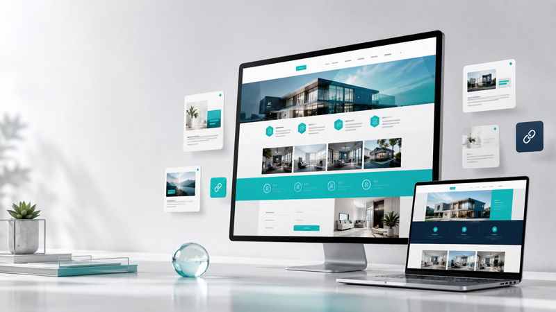 Site profissional apresentado em computador e notebook
